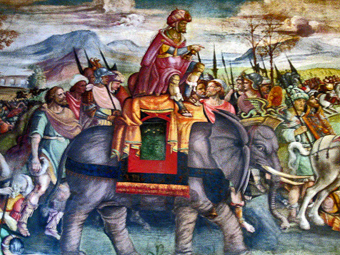 Hannibal in Italy, Fresco, Jacopo Ripanda (attr.), Beginning of 16th century Musei Capitolini, Rome, Italy: Image and related text courtesy of Wikipedia at en.wikipedia.org/wiki/Elephant.